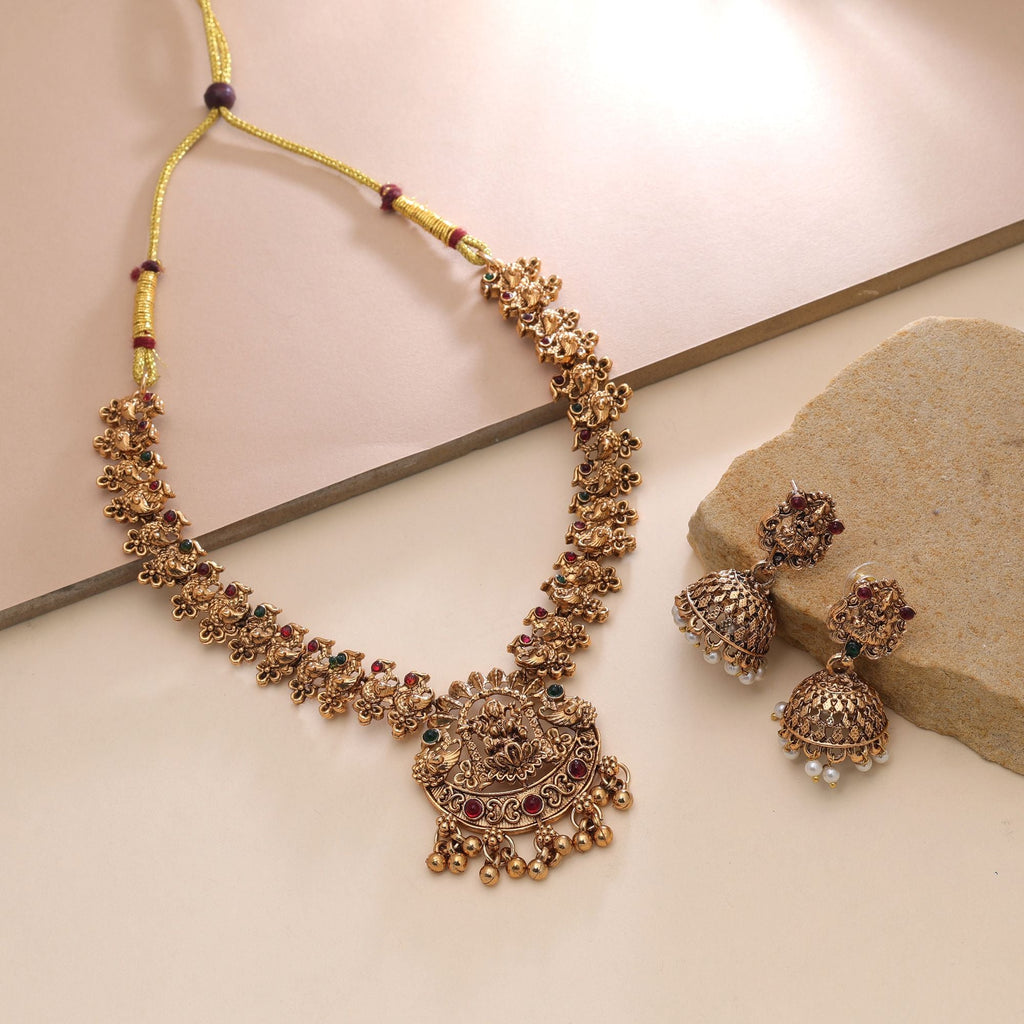 Maroon & Green Color Temple Necklace Set Temple Art