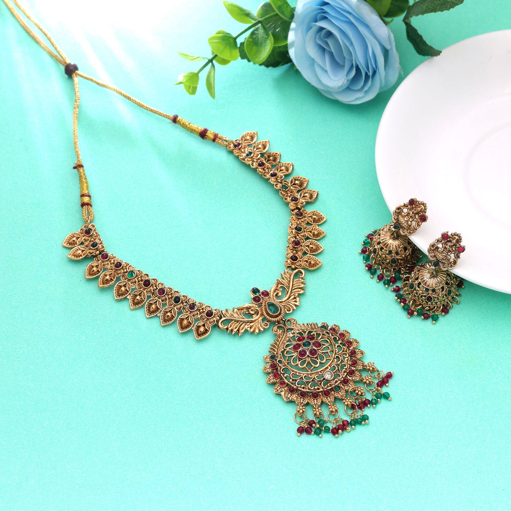 Rani & Green Color Temple Necklace Set Bridal Necklace