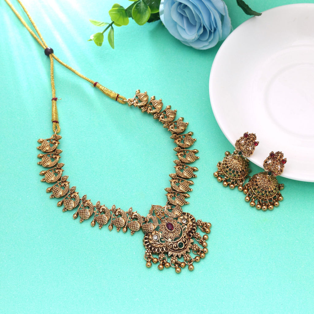 Rani & Green Color Temple Necklace Set Festive Collection