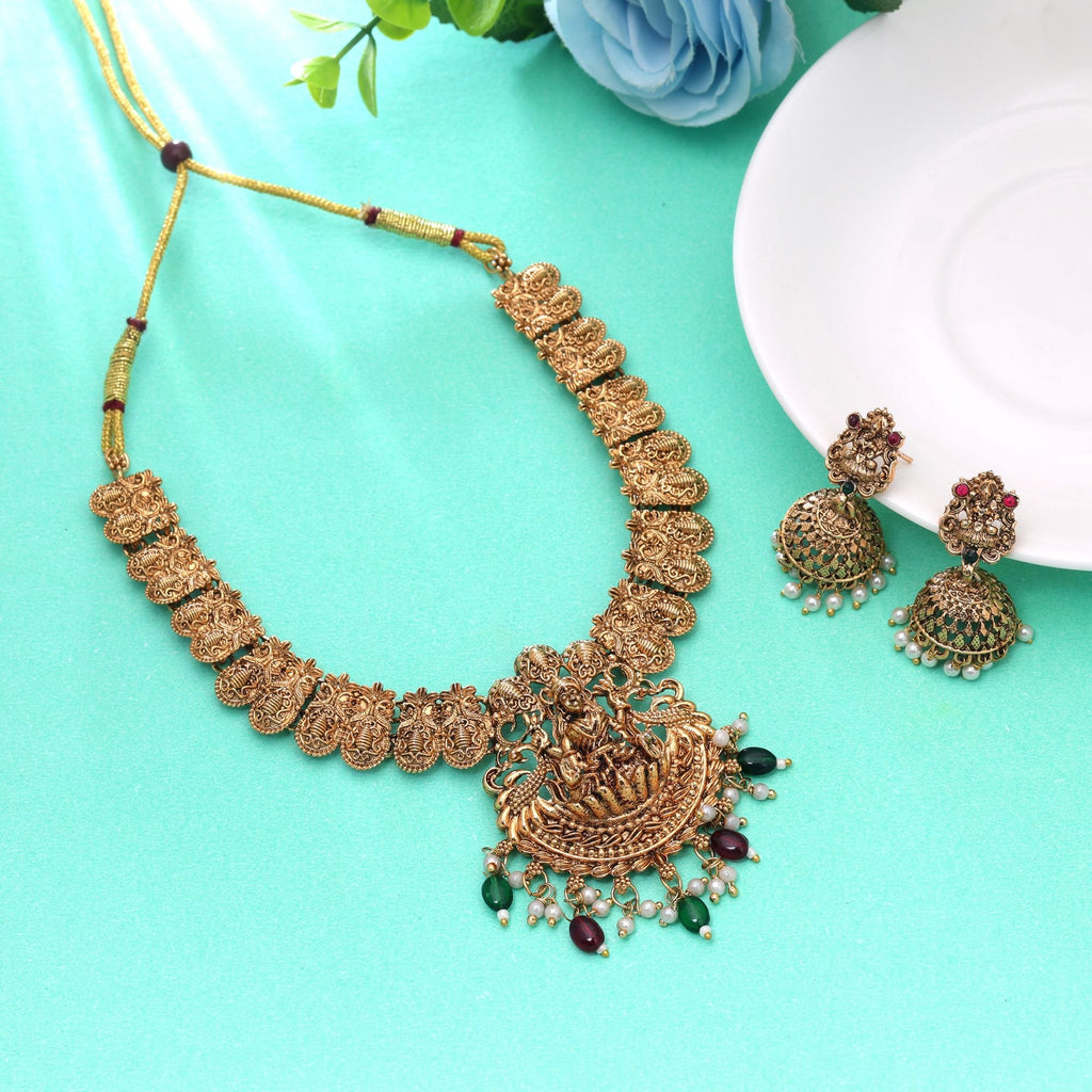 Maroon & Green Color Temple Necklace Set Designer Work