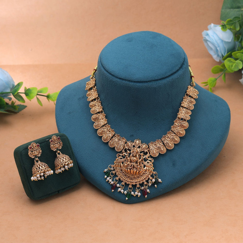 Maroon & Green Color Temple Necklace Set Designer Work
