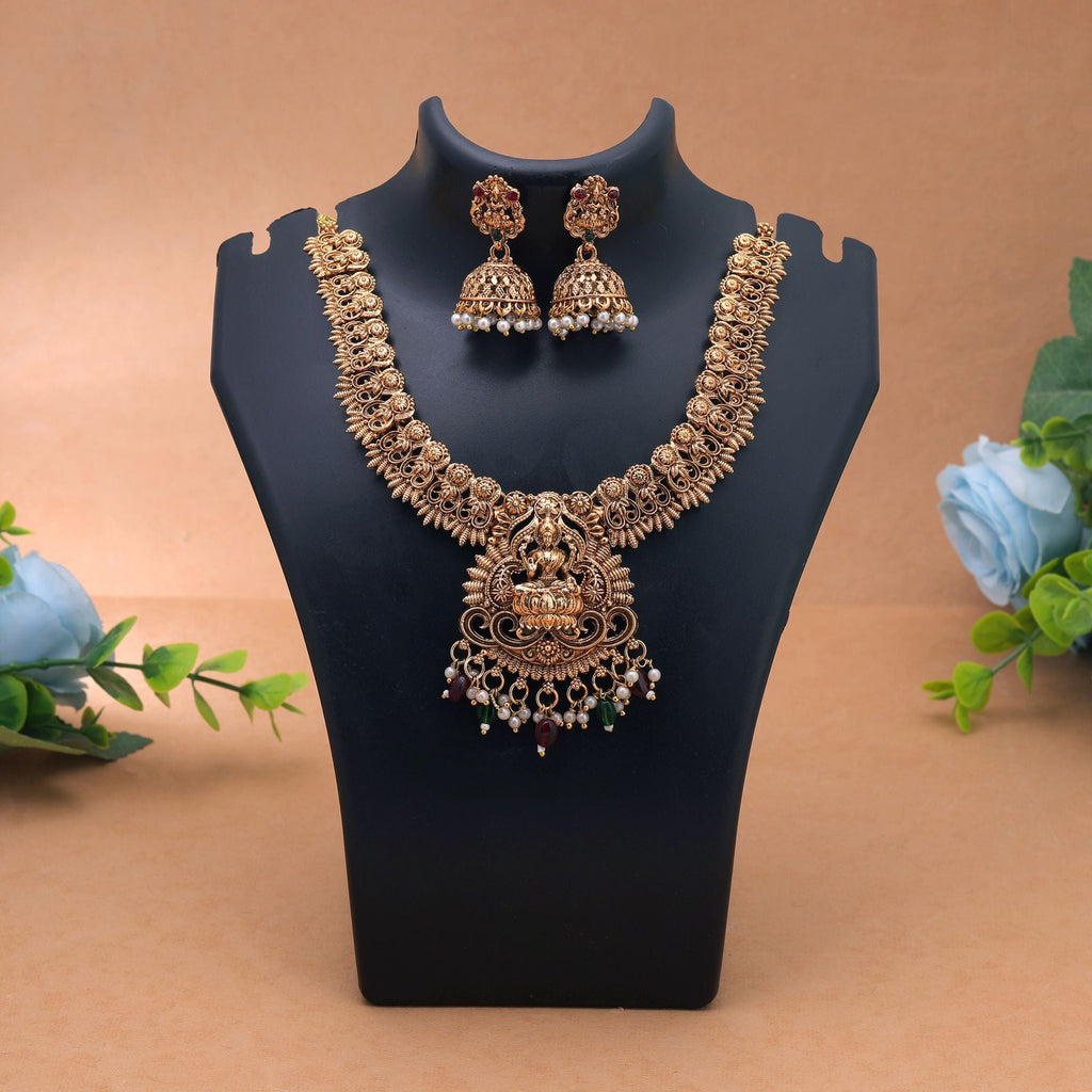 Maroon & Green Color Temple Necklace Set Royal Ethnic Look