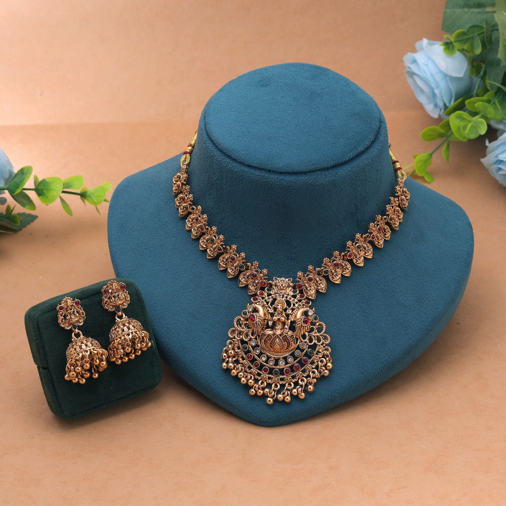 Maroon & Green Color Temple Necklace Set Bridal Touch
