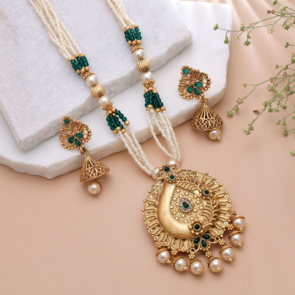 Green Color Temple Necklace Jewelry Set Antique Design
