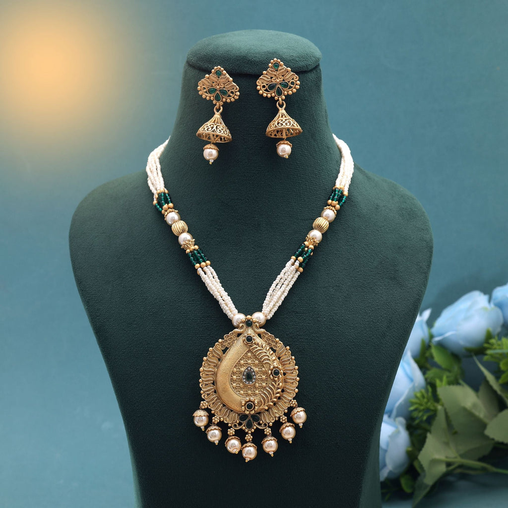 Green Color Temple Necklace Jewelry Set Antique Design