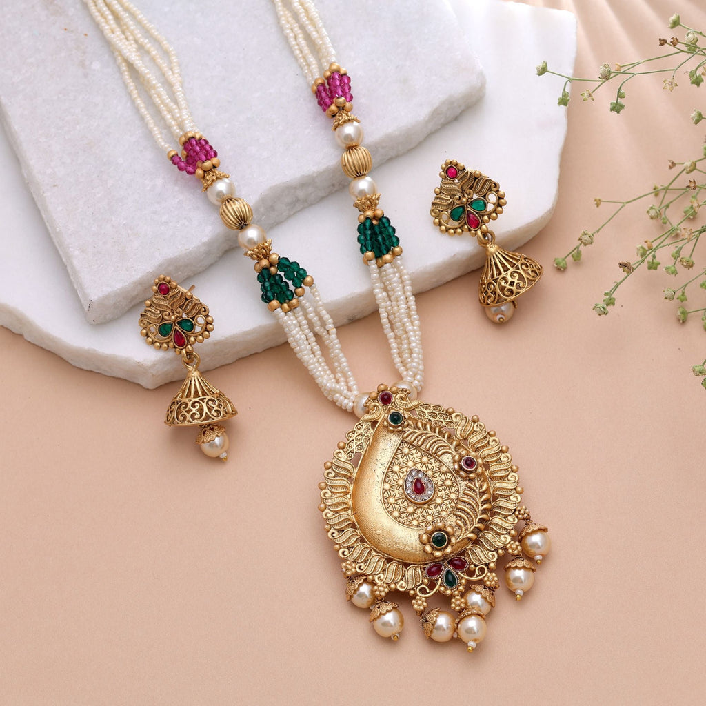 Multi Color Temple Necklace Jewelry Set South Indian Design