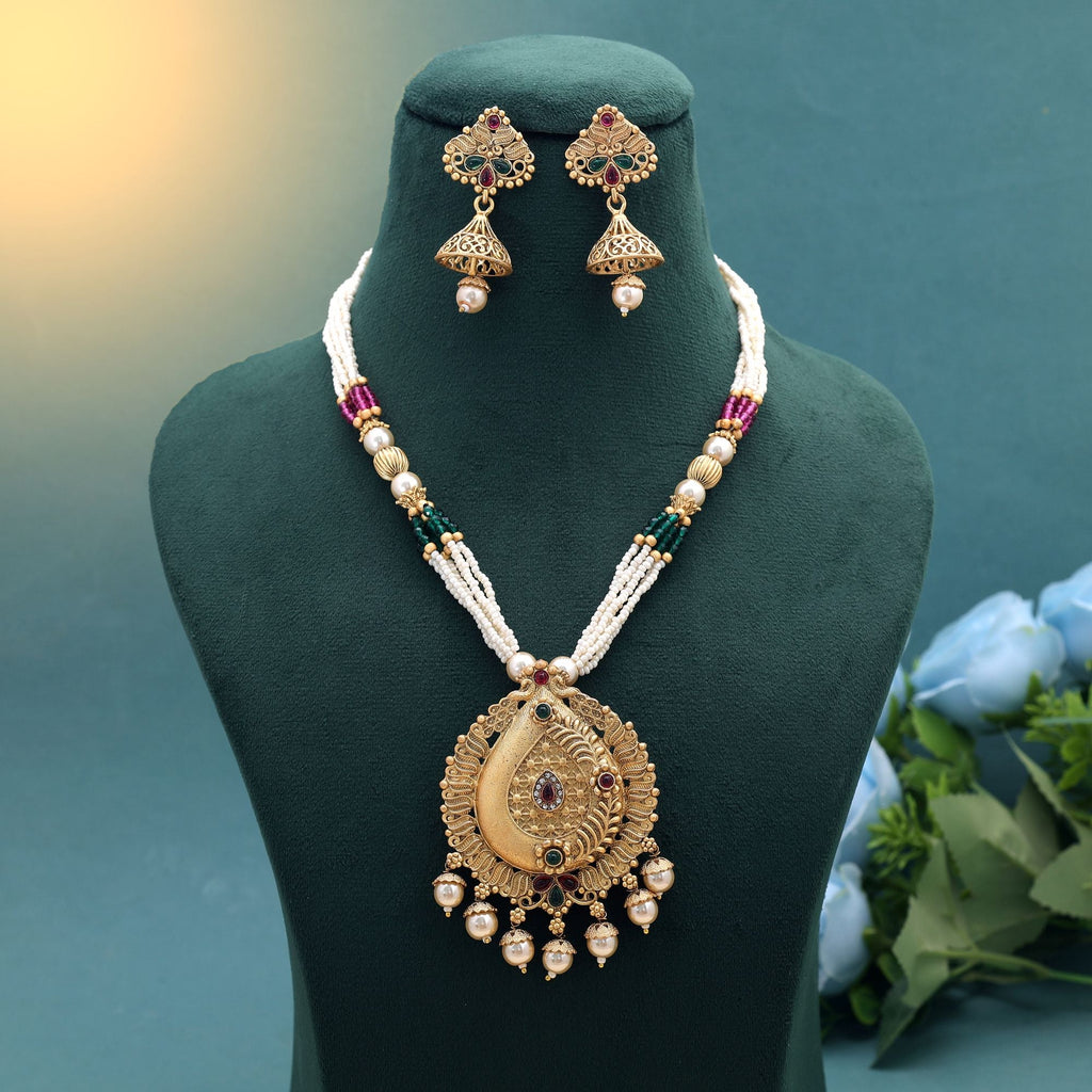 Multi Color Temple Necklace Jewelry Set South Indian Design