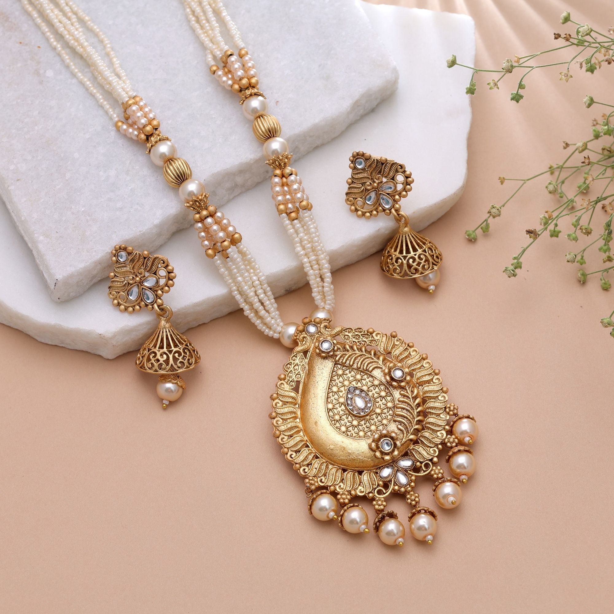 White Color Temple Necklace Jewelry Set Festive Style