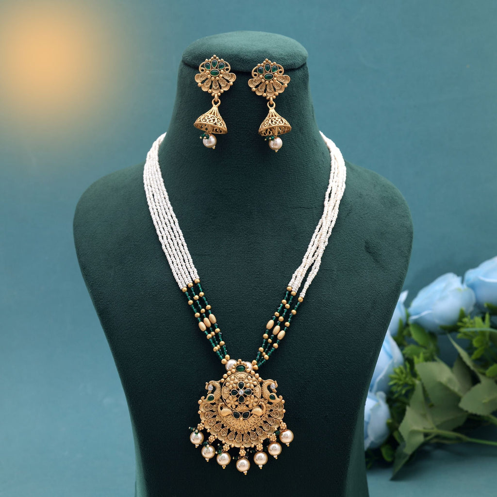 Green Color Temple Necklace Jewelry Set Traditional Style