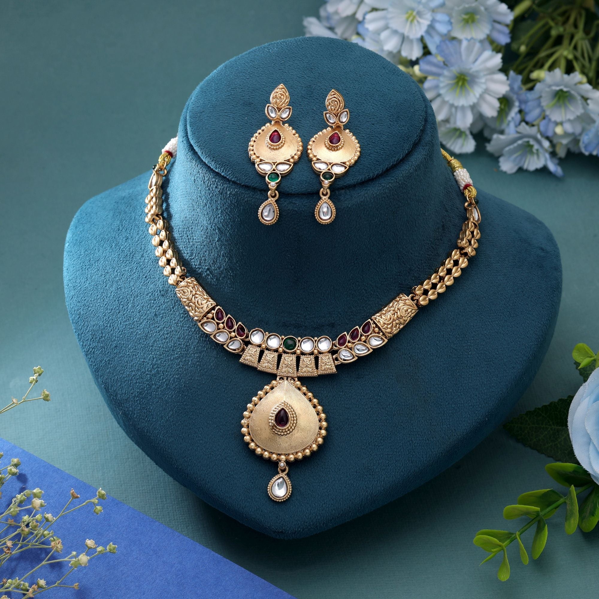 Multi Color Temple Necklace Jewelry Set Ethnic Style