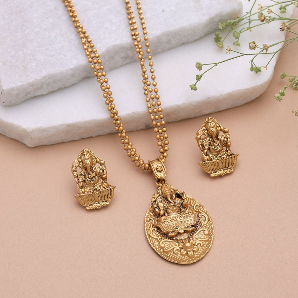 Gold Color Temple Necklace Jewelry Set South Indian Design