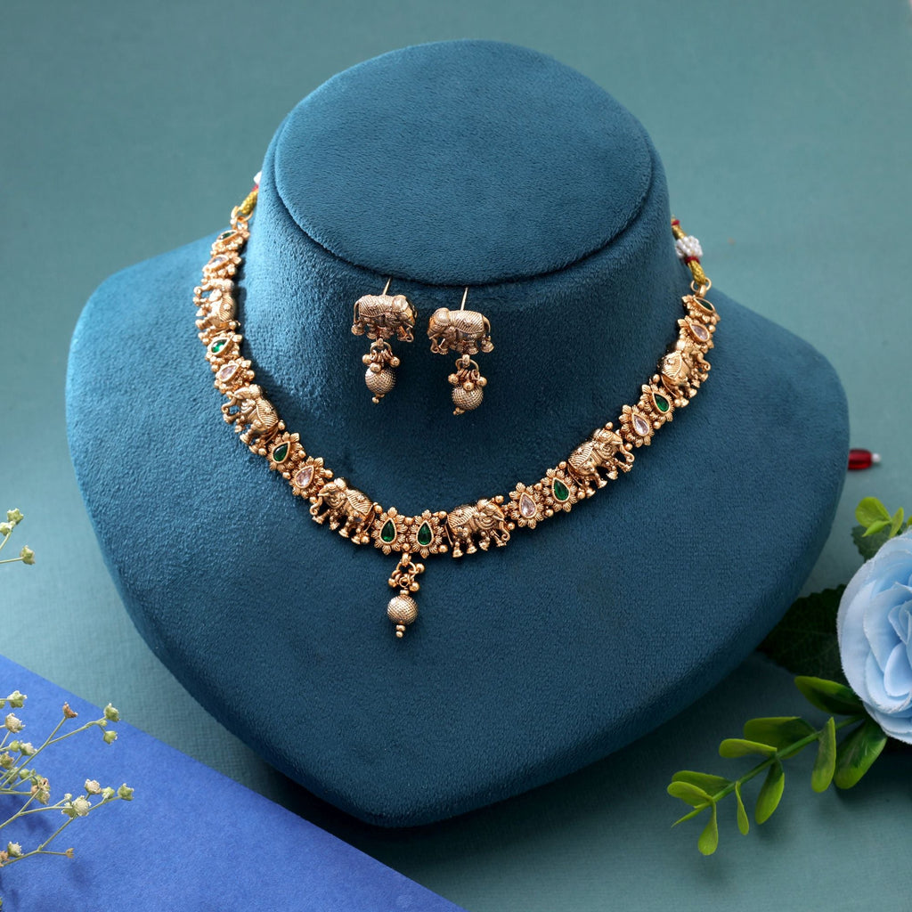 Green Color Temple Necklace Jewelry Set Handmade Finish