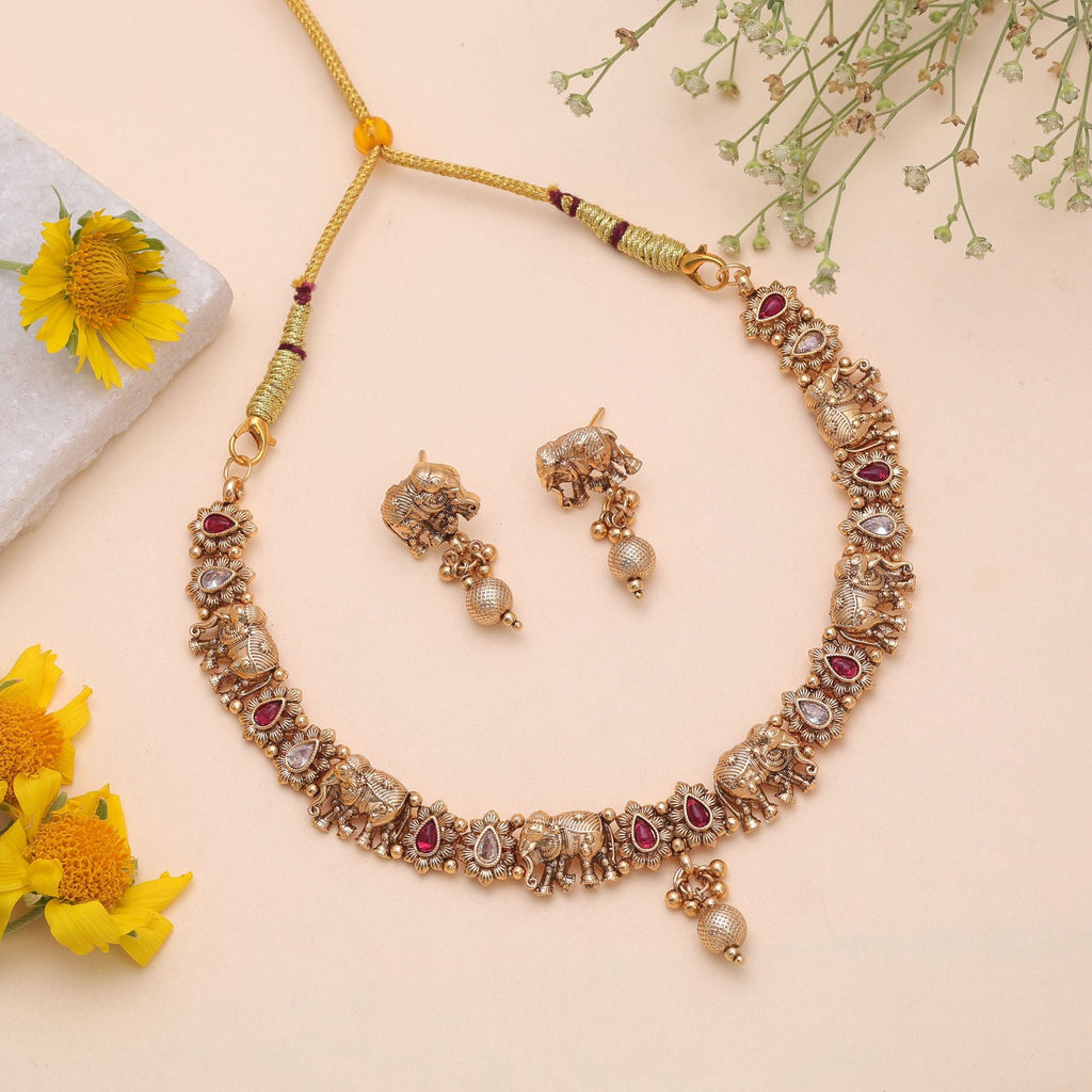 Rani Color Temple Necklace Jewelry Set Bridal Fashion