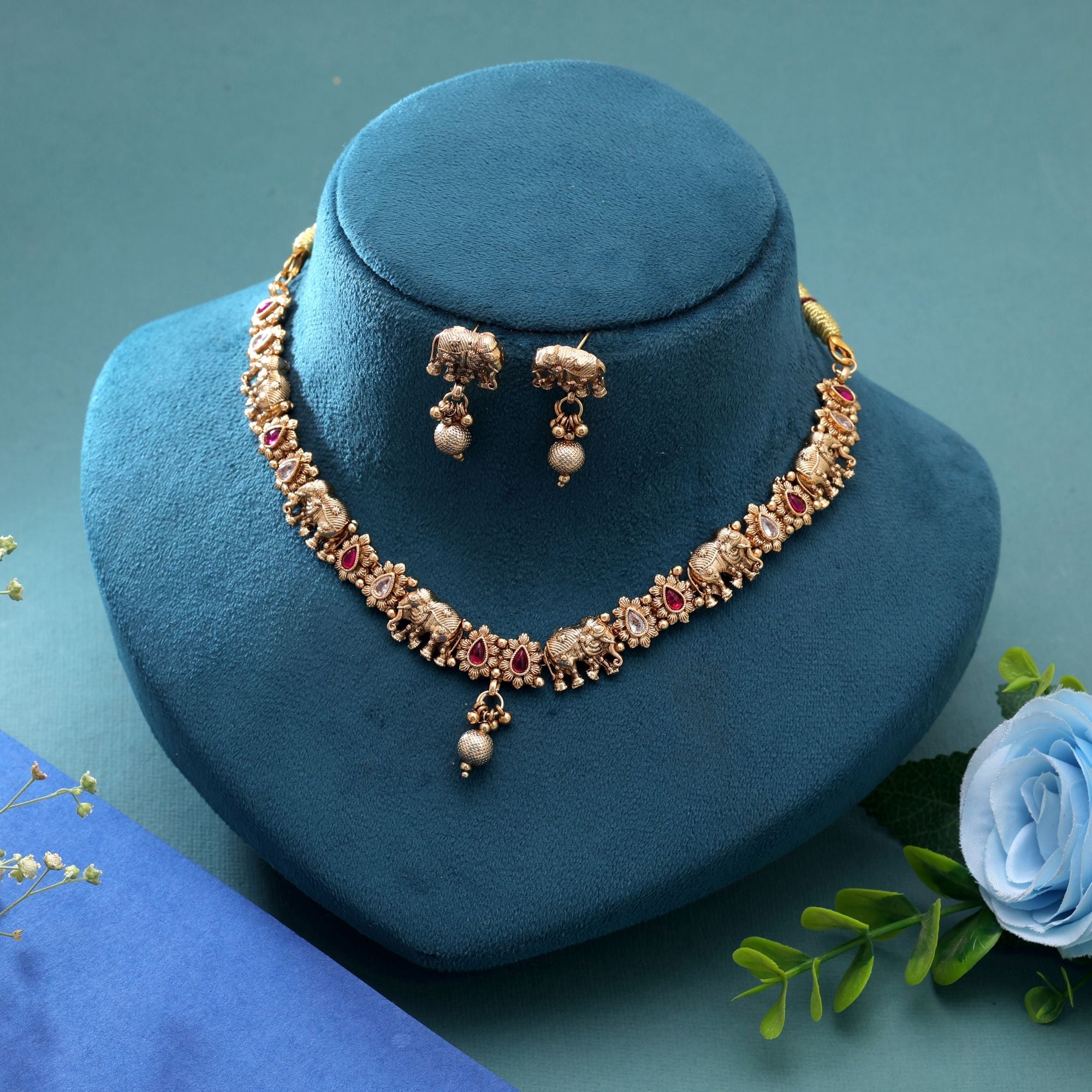 Rani Color Temple Necklace Jewelry Set Bridal Fashion