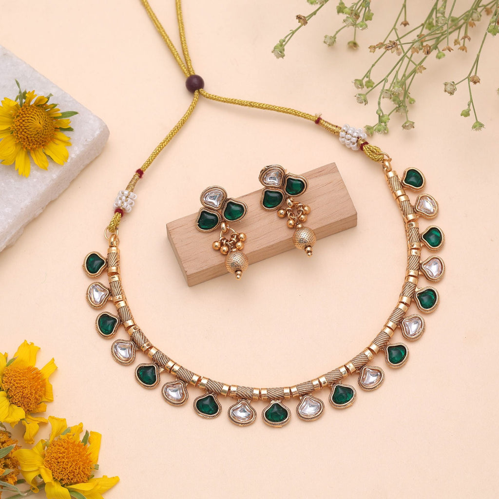 Green Color Temple Necklace Jewelry Set Classic Ethnic Style