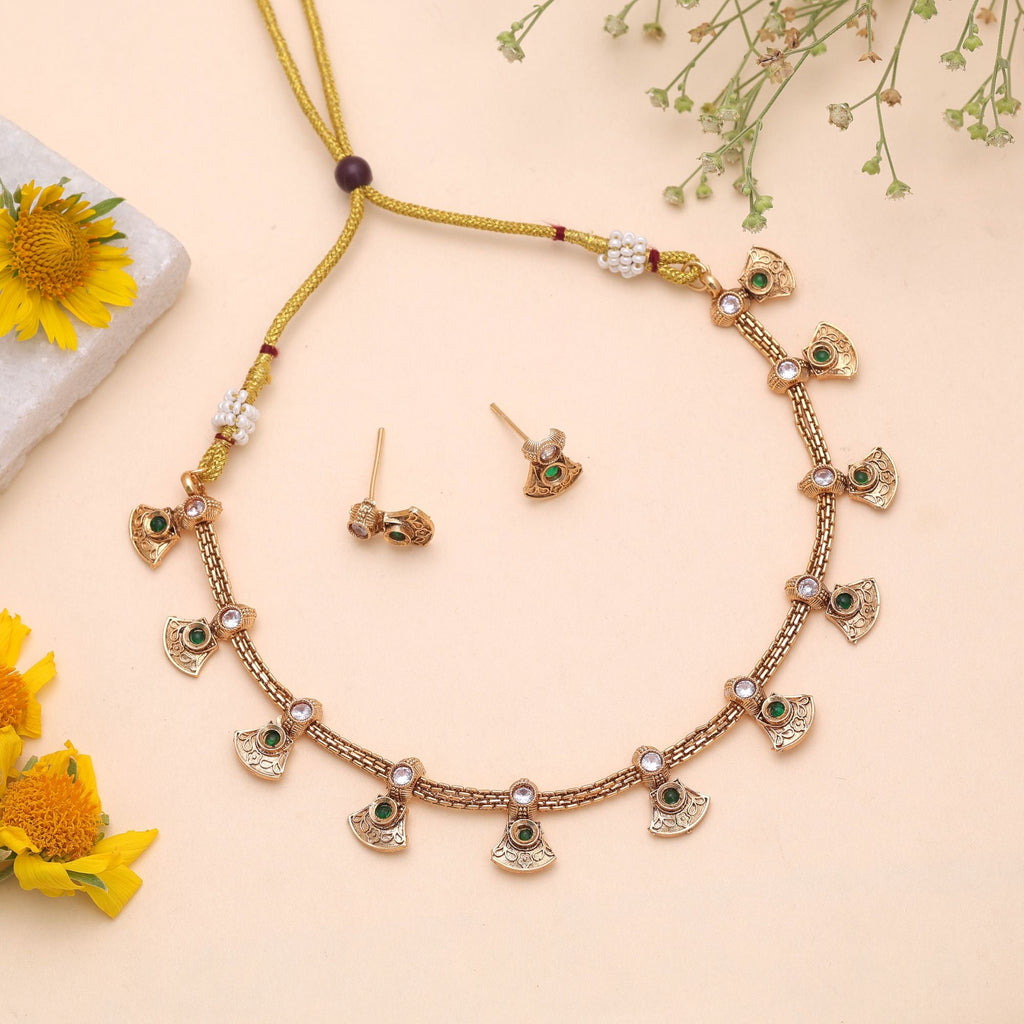 Green Color Temple Necklace Jewelry Set South Indian Style