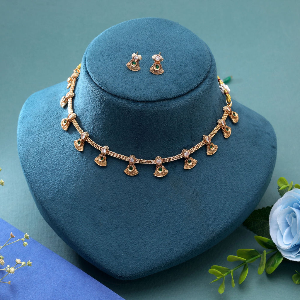Green Color Temple Necklace Jewelry Set South Indian Style