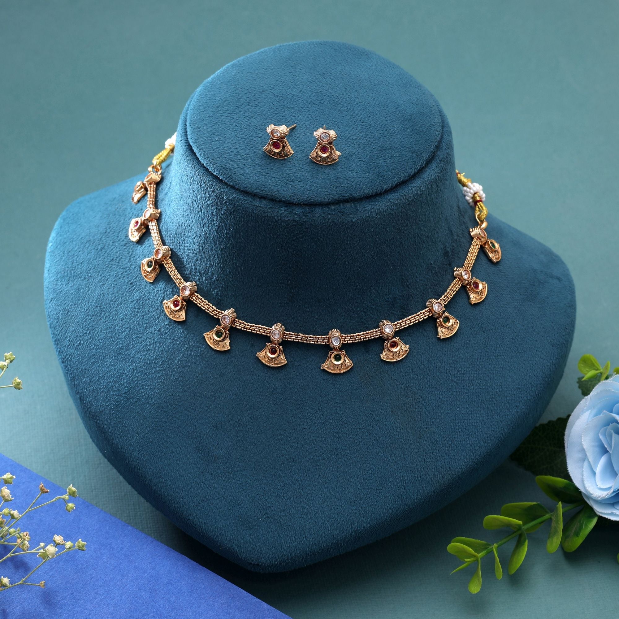 Multi Color Temple Necklace Jewelry Set Royal Bridal Style