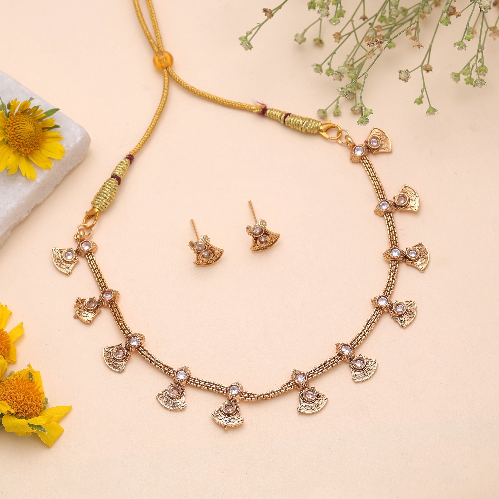 White Color Temple Necklace Jewelry Set Heritage Design