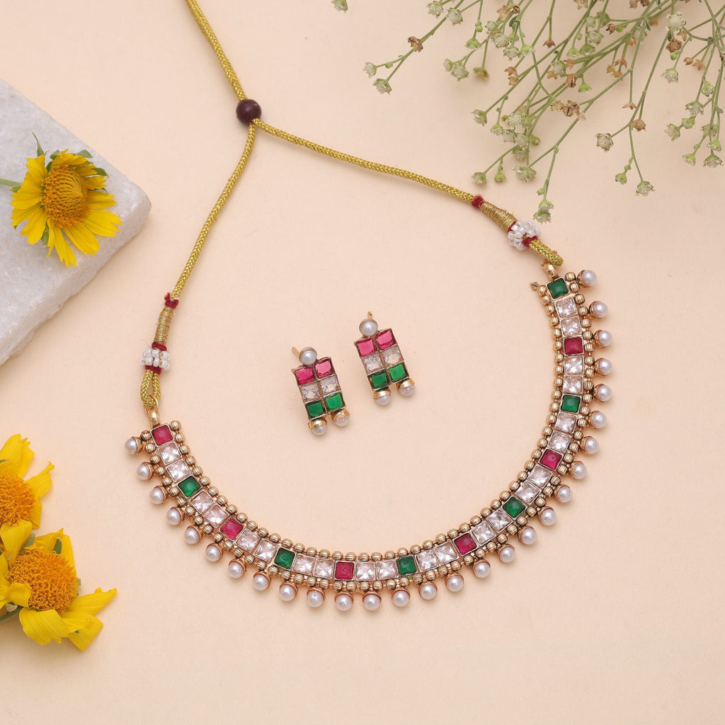 Multi Color Temple Necklace Jewelry Set Designer Appeal