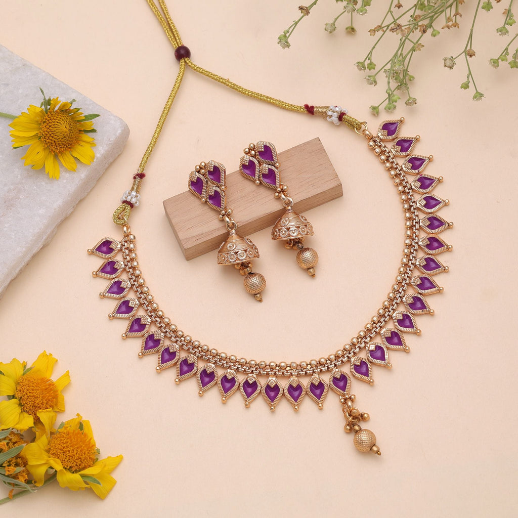 Purple Color Temple Necklace Jewelry Set Heritage Style