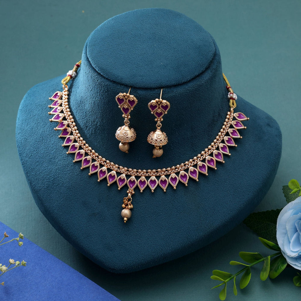 Purple Color Temple Necklace Jewelry Set Heritage Style