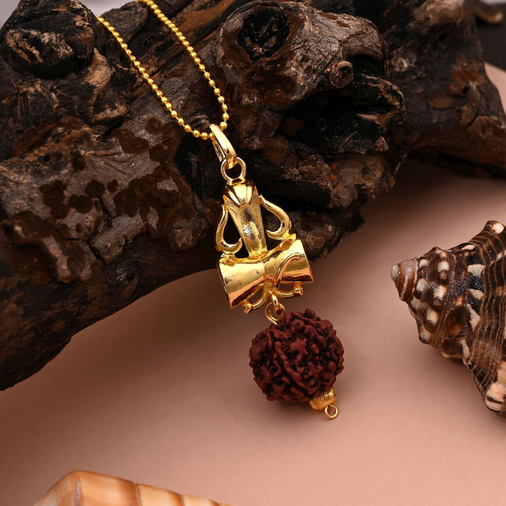 Spiritual Gold Color Lord Shiva Damru Rudraksha Mala Chain Necklace