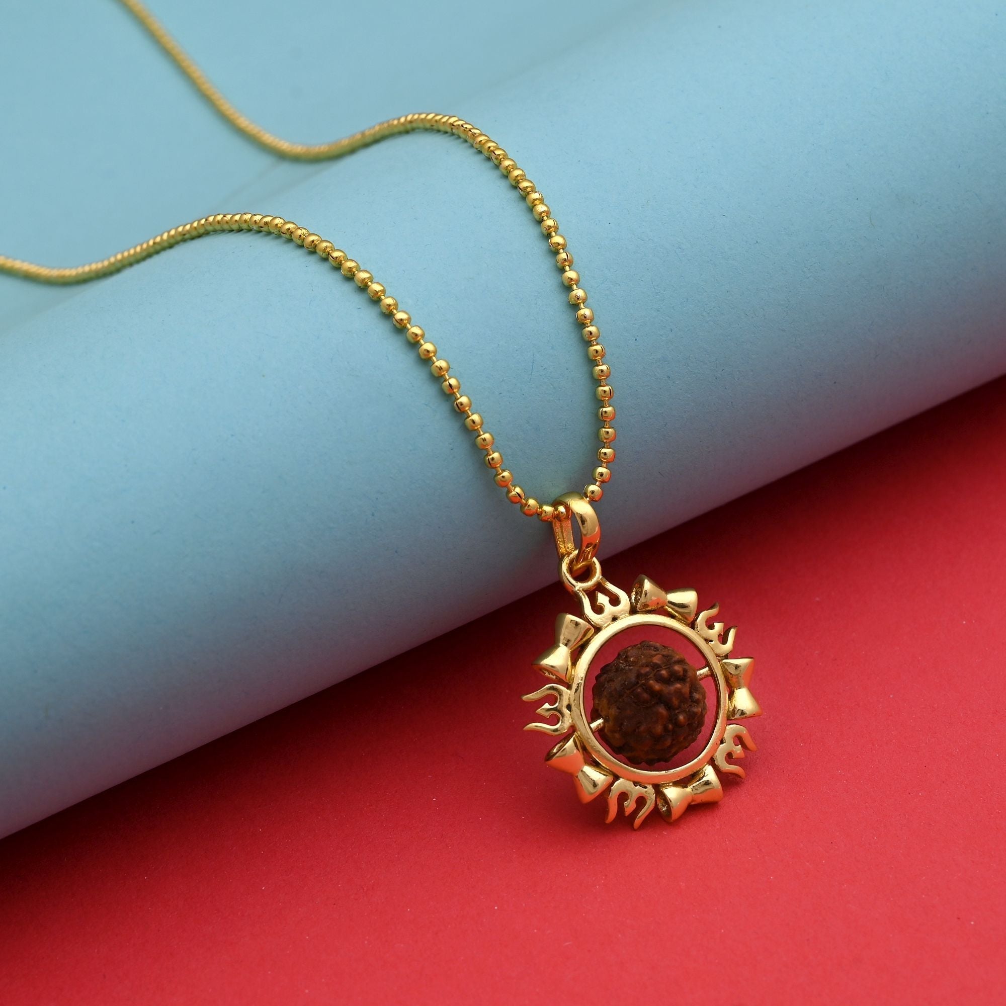 Devotional Gold Color Lord Shiva Trishul Rudraksha Mala Chain Necklace Gift