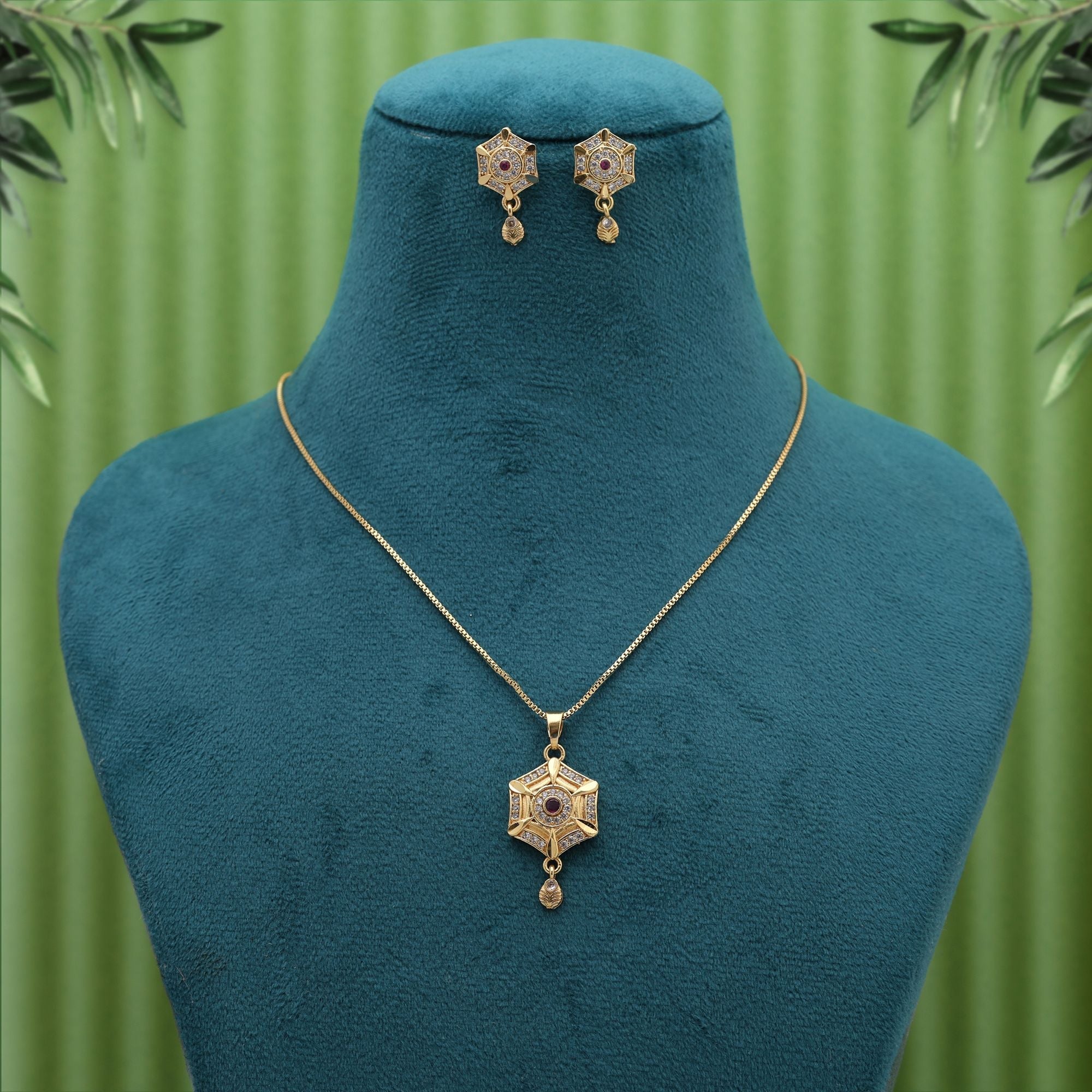 Modern Grace Gold Pendant & Earrings Set