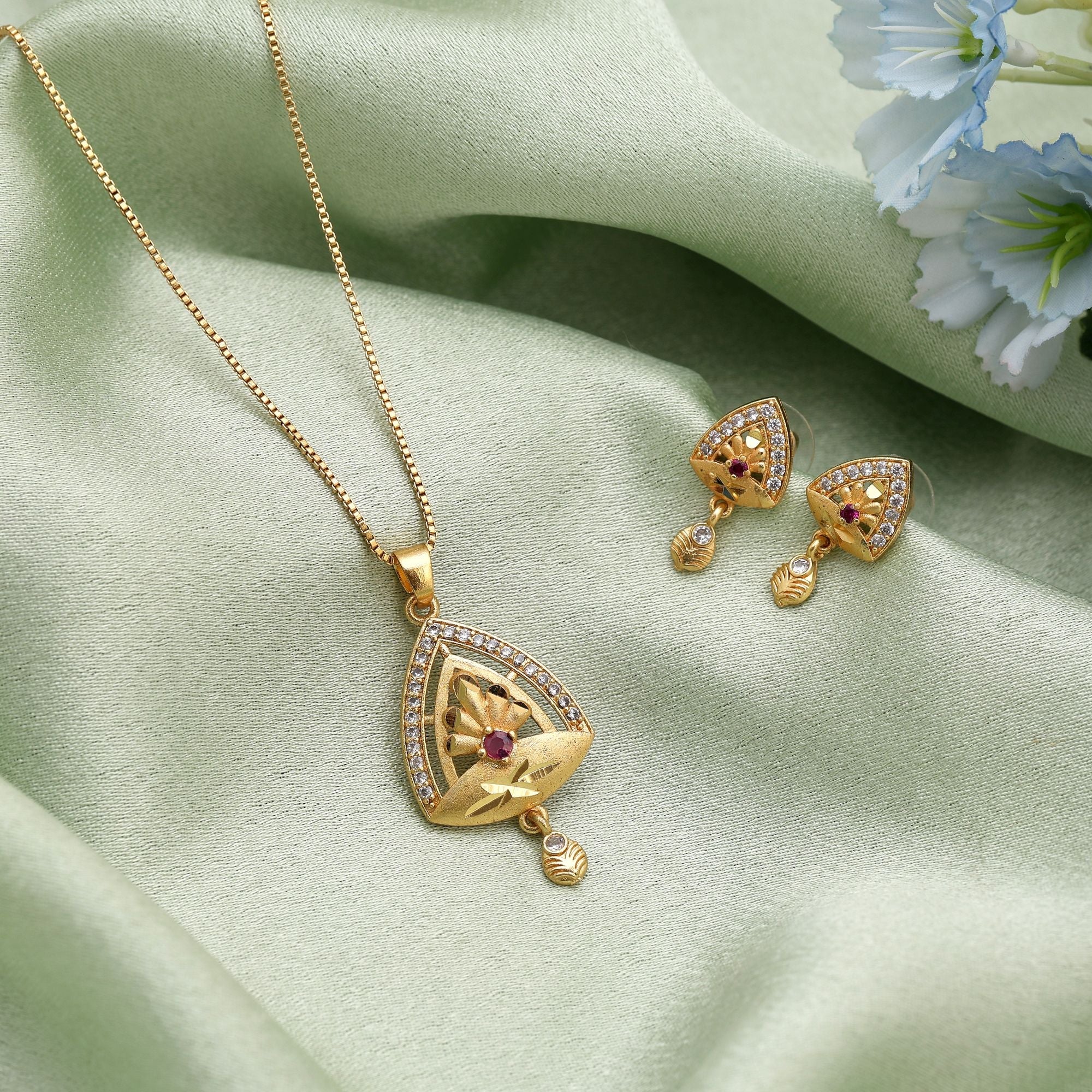 Gold Wedding & Cultural Pendant Set