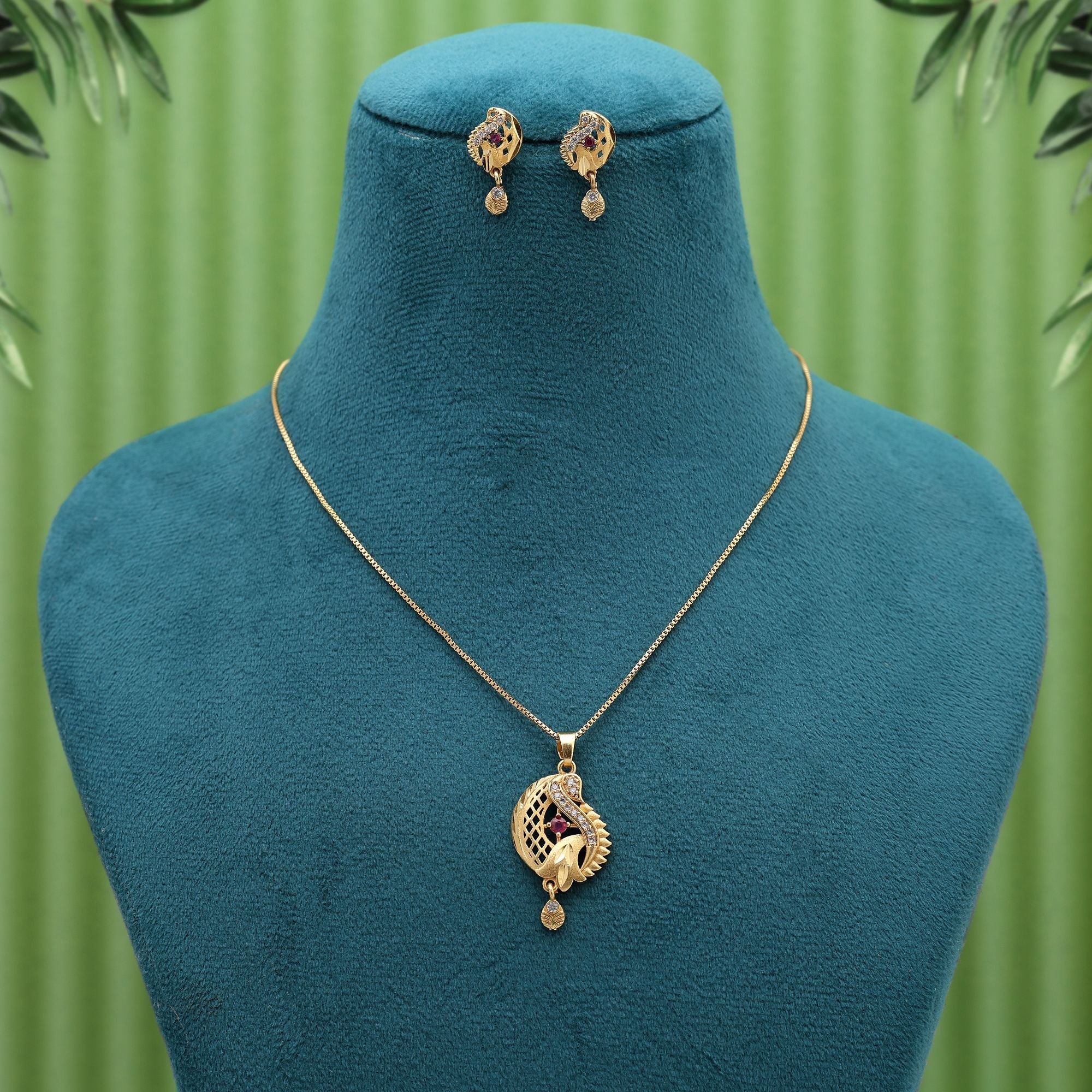 Traditional Party-Wear Gold Pendant Set