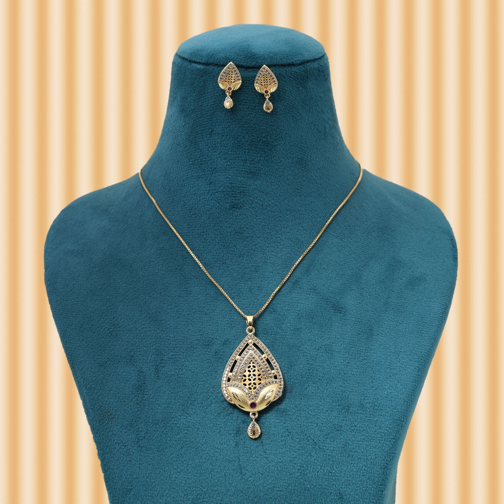 Gold Color Chain Pendant With Earring Designed For Elegant Traditional And Daily Wear