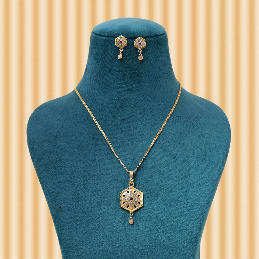 Gold Color Chain Pendant With Earring Created To Enhance Everyday Ethnic Jewelry Collections