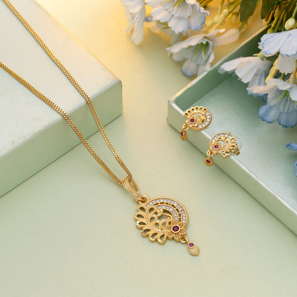 Gold Color Chain Pendant With Earring Showcasing Timeless Craftsmanship And Elegant Appeal