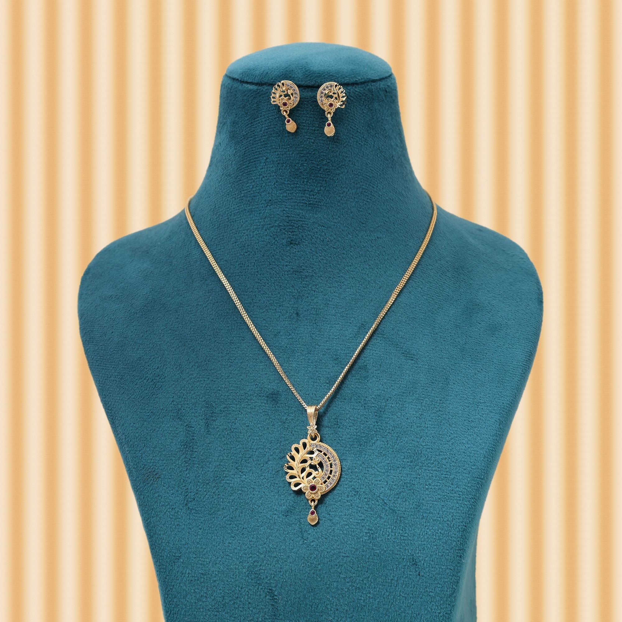 Gold Color Chain Pendant With Earring Showcasing Timeless Craftsmanship And Elegant Appeal