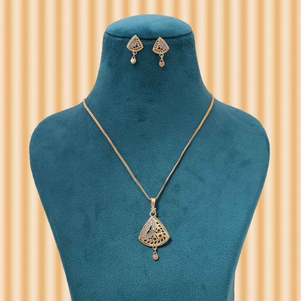 Gold Color Chain Pendant With Earring Suitable For Festive Wear And Special Occasions