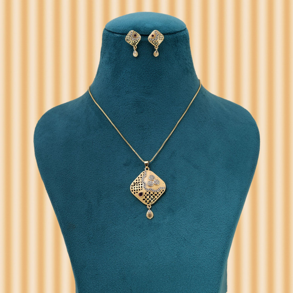 Gold Color Chain Pendant With Earring Featuring Elegant Finish For Graceful Appearances