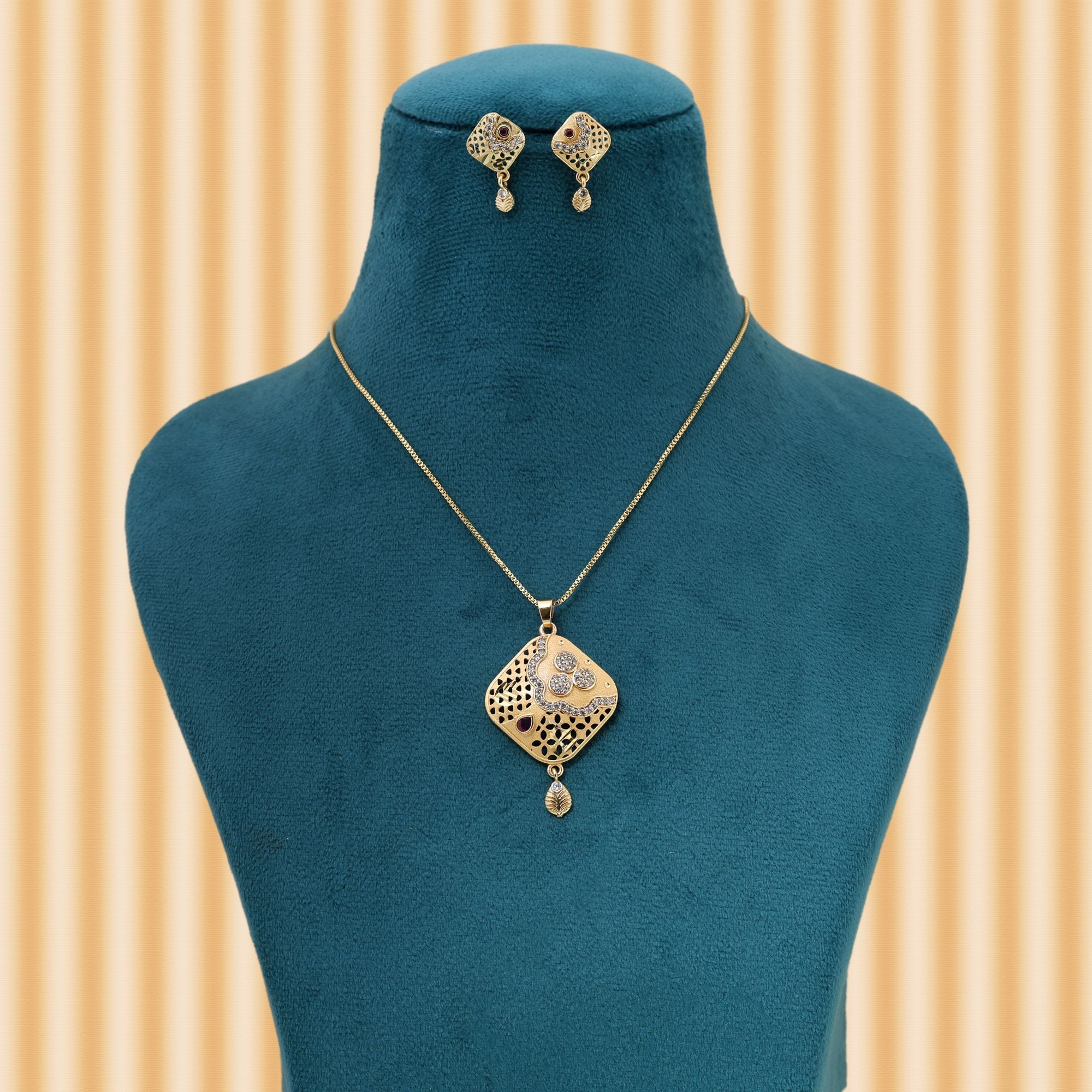 Gold Color Chain Pendant With Earring Featuring Elegant Finish For Graceful Appearances
