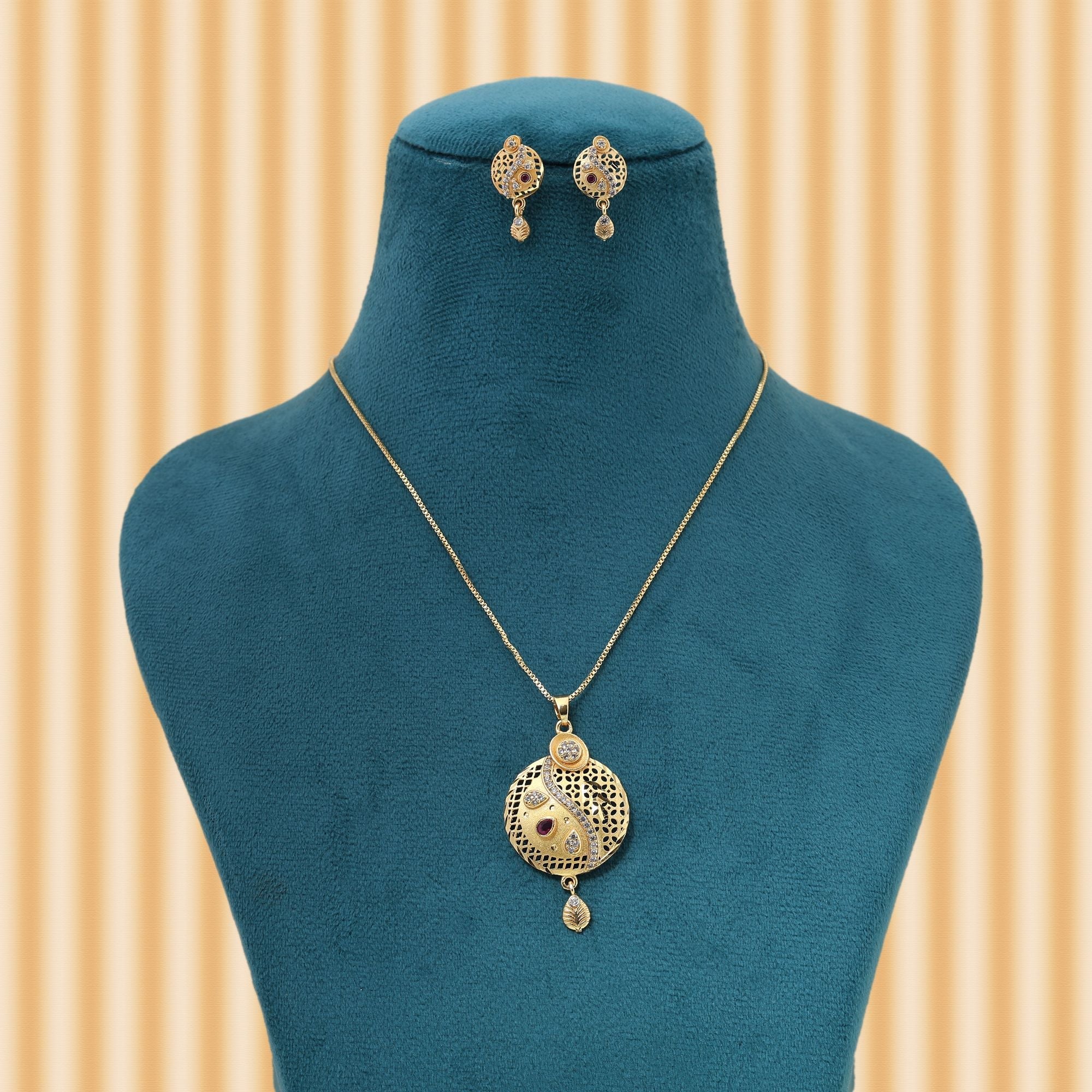 Gold Color Chain Pendant With Earring Designed With Simplicity And Timeless Appeal