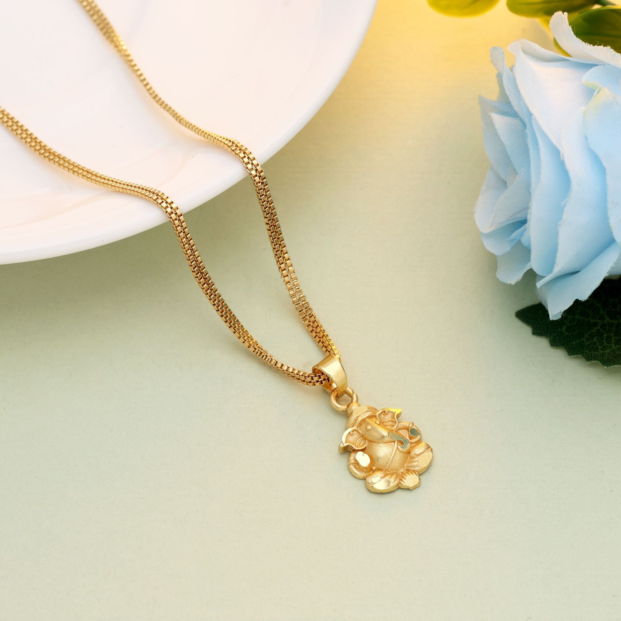 Gold Color Chain Pendant Featuring Lord Ganesha Design For Spiritual Elegance