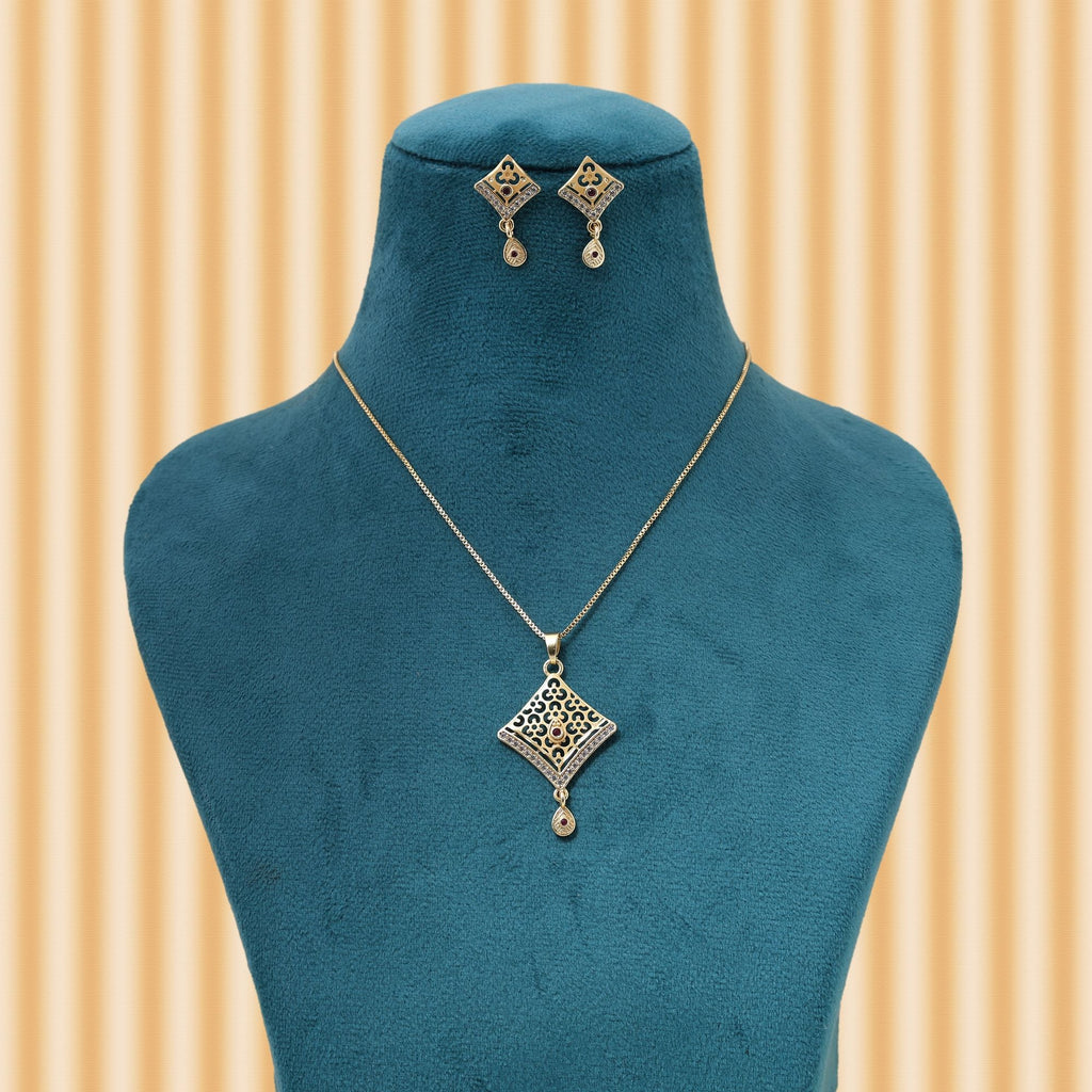 Gold Color Chain Pendant With Earring Crafted For Lightweight Comfortable Everyday Use