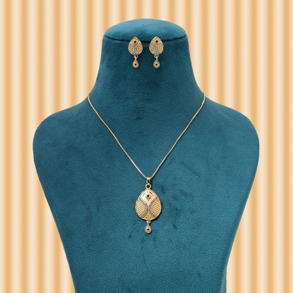 Gold Color Chain Pendant With Earring Designed To Enhance Modern Ethnic Jewelry Looks