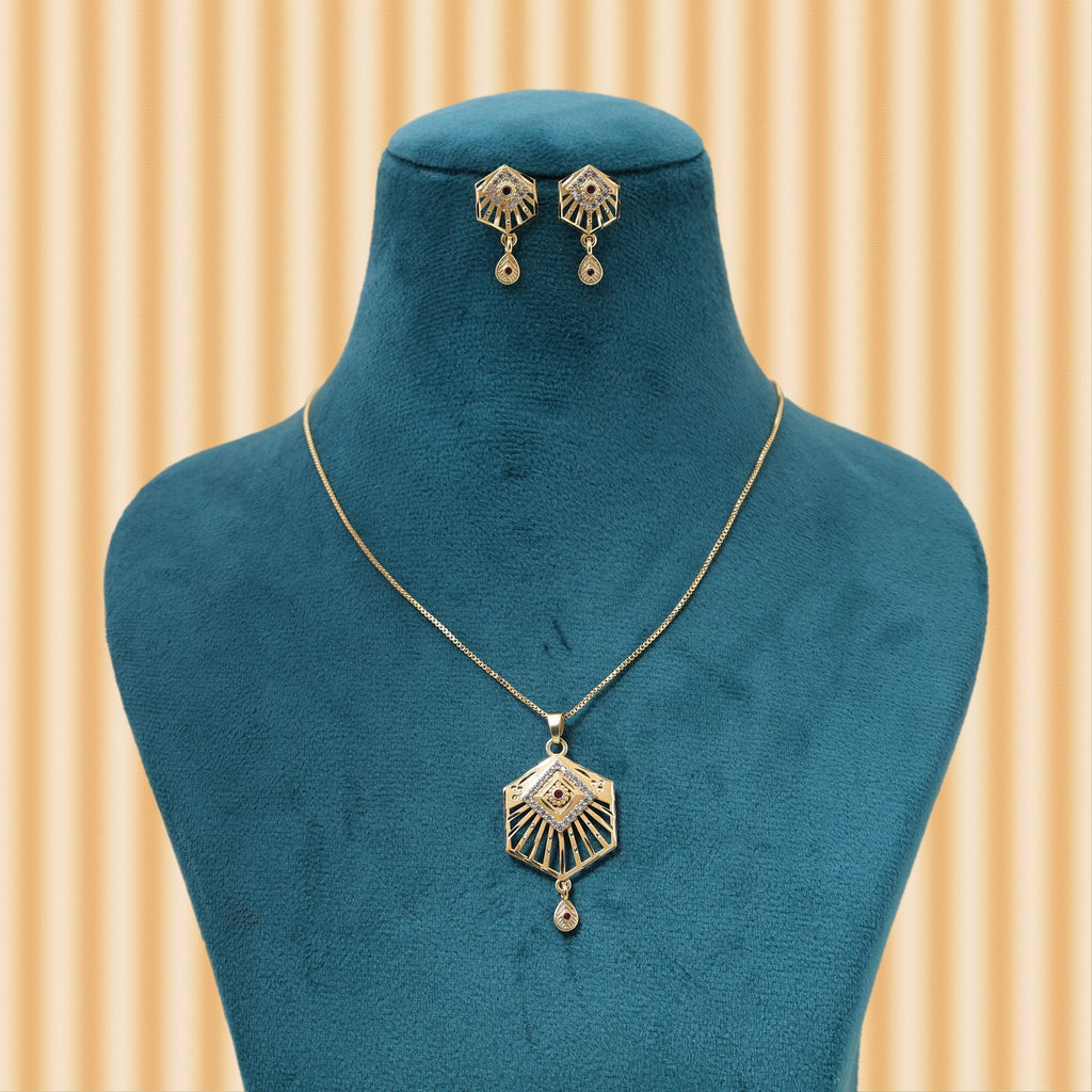Gold Color Chain Pendant With Earring Featuring Premium Finish For Festive Celebrations