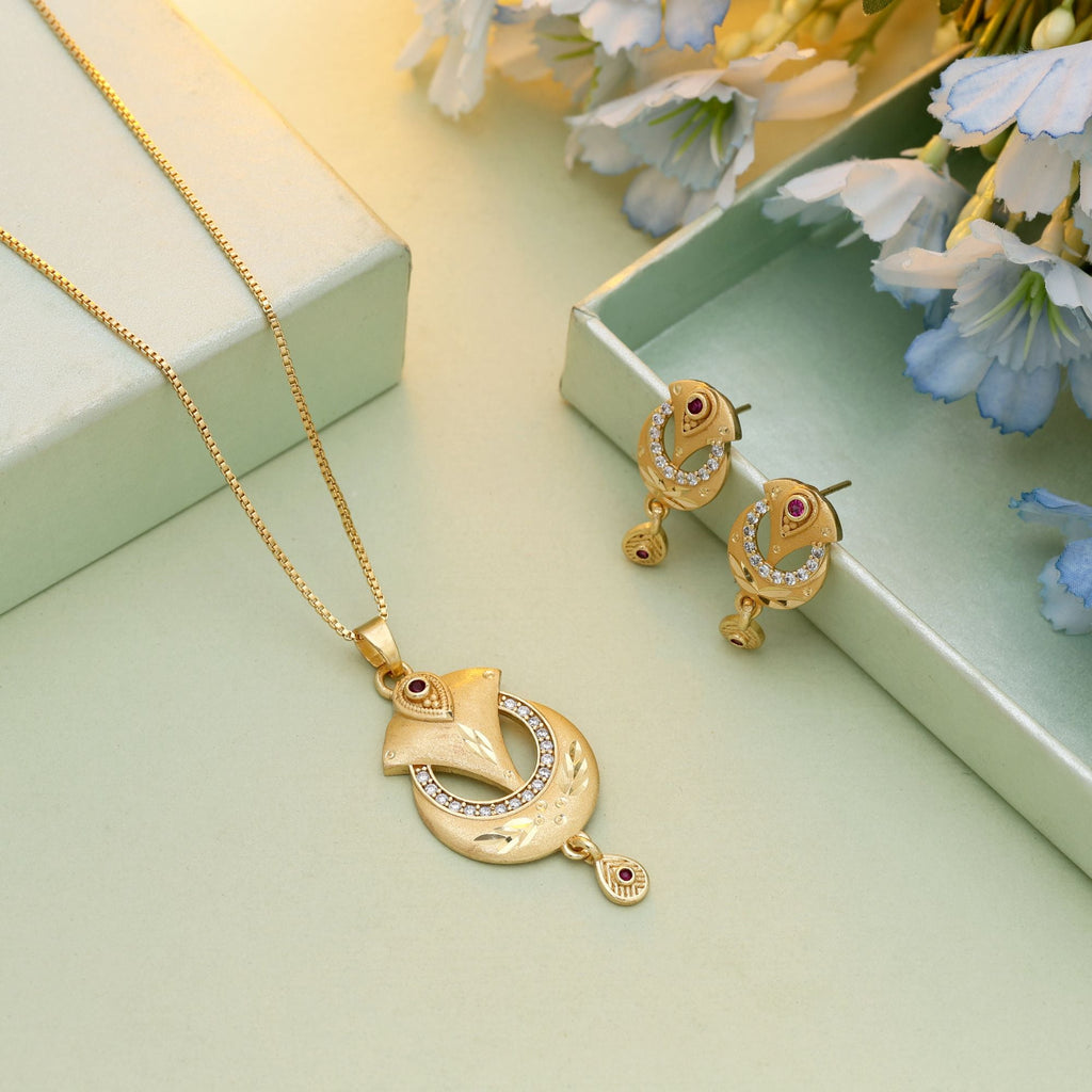 Gold Color Chain Pendant With Earring Created For Stylish Women Who Love Ethnic Jewelry