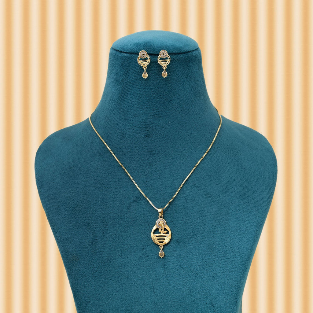 Gold Color Chain Pendant With Earring Designed To Elevate Classic Ethnic Fashion Trends