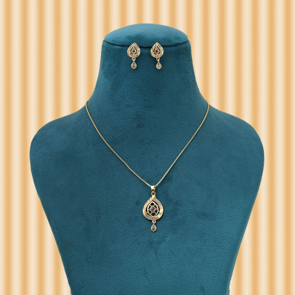 Gold Color Chain Pendant With Earring Perfect For Pairing With Traditional Indian Attire
