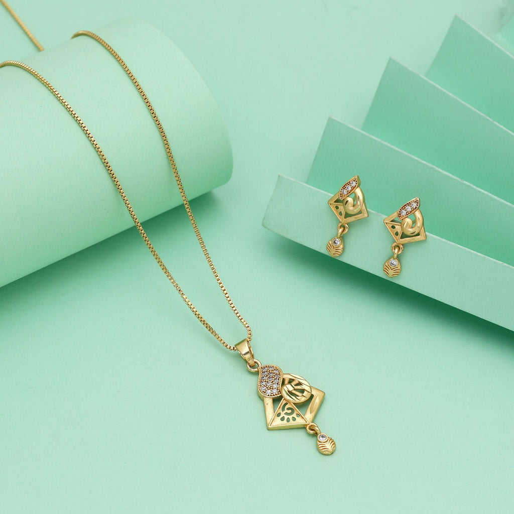 Gold Color Chain Pendant With Earring Designed For Sophisticated Everyday Ethnic Styling