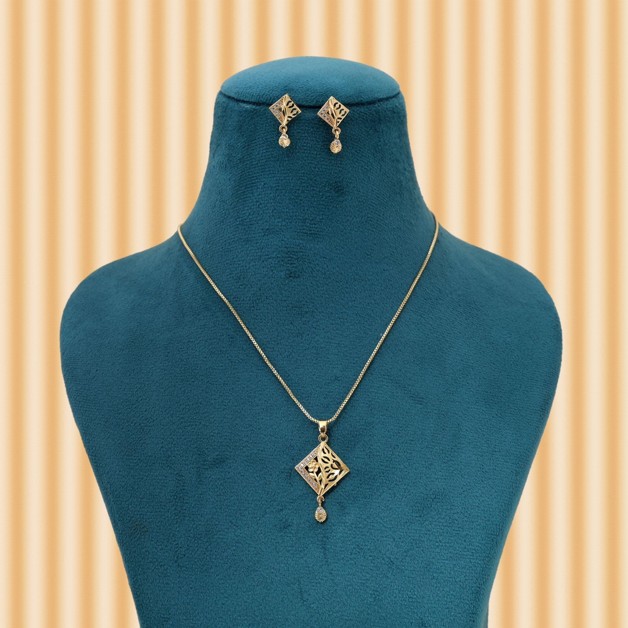 Gold Color Chain Pendant With Earring Offering Refined Look For Cultural Festivities