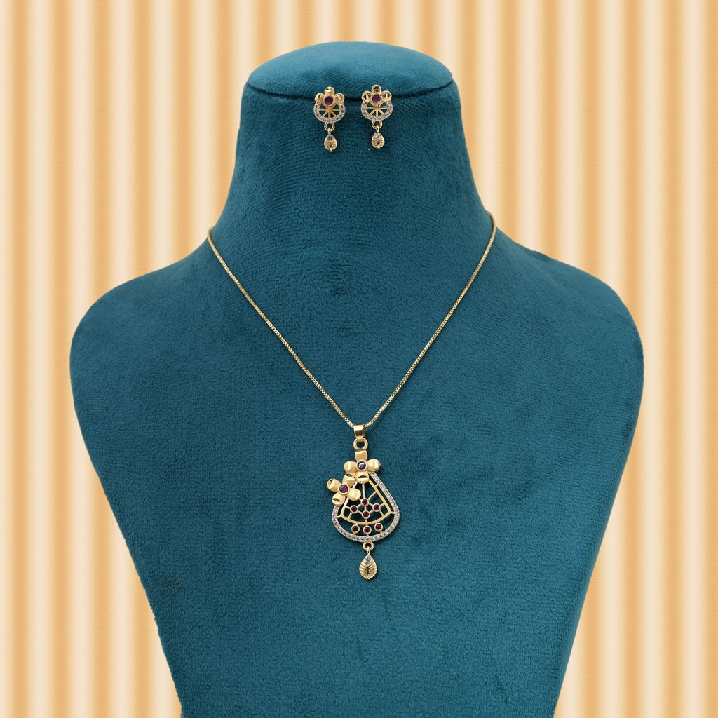 Gold Color Chain Pendant With Earring Crafted To Match Both Casual And Festive Outfits