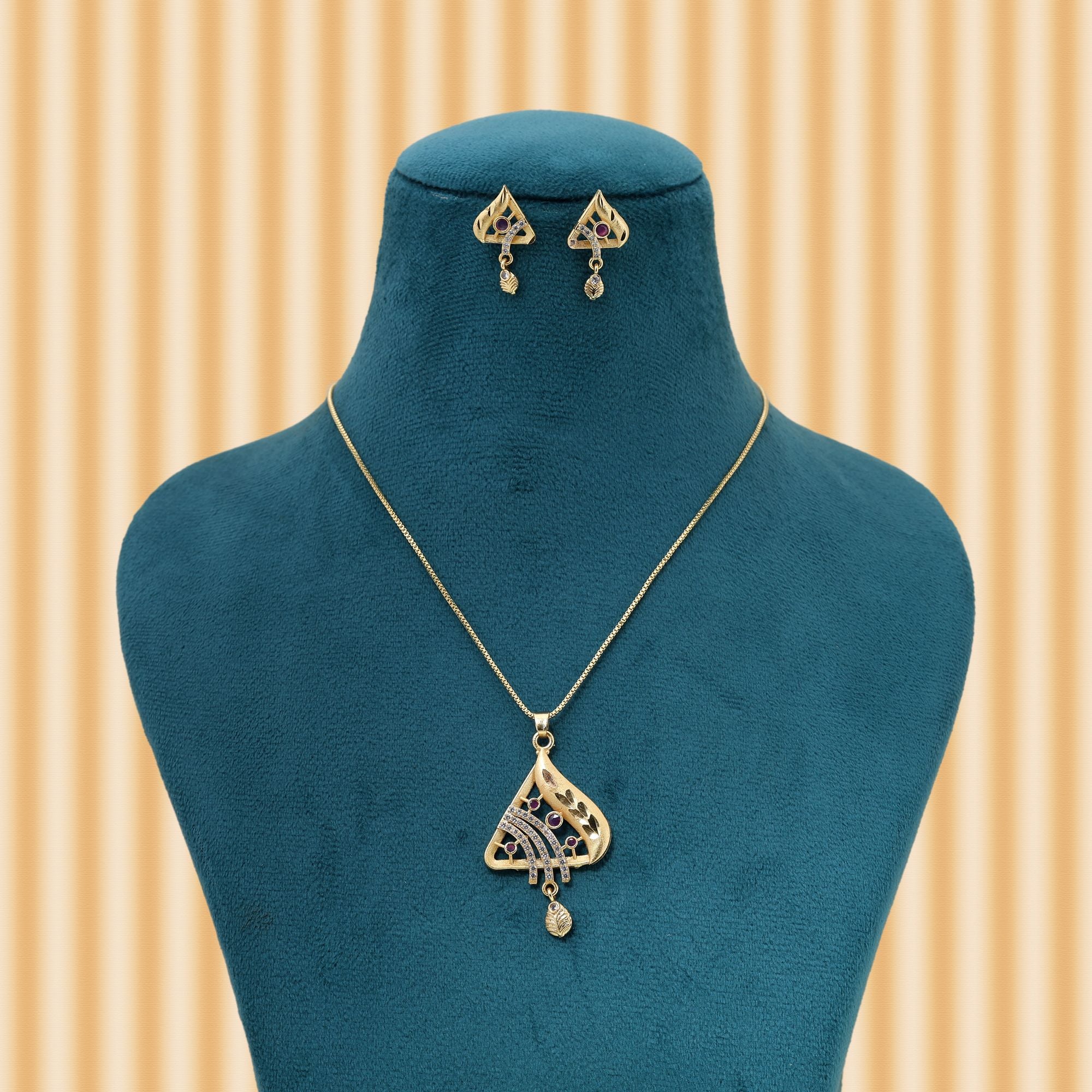 Gold Color Chain Pendant With Earring Showcasing Elegant Form For Timeless Jewelry Lovers